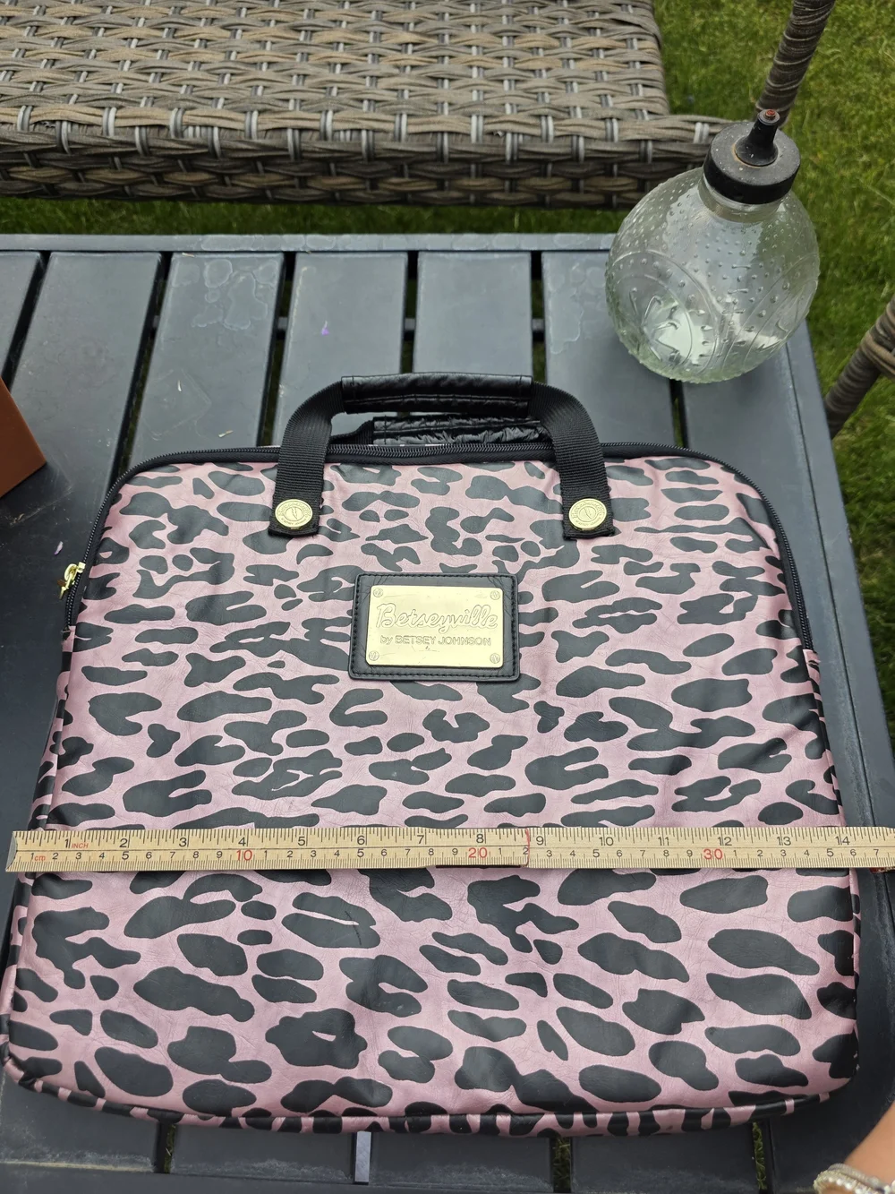 Betseyville Betsey Johnson Pink Leopard Laptop Bag Gold Plate Lightning Charm
